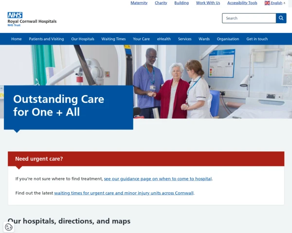 screenshot of Royal Cornwall Hospitals NHS Trust website