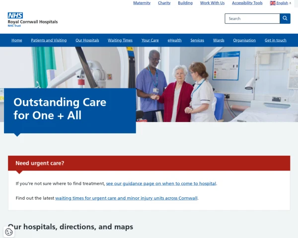 screenshot of Royal Cornwall Hospitals NHS Trust website