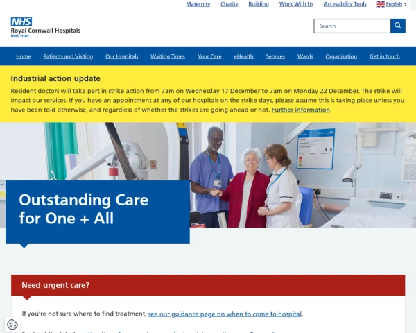 screenshot of Royal Cornwall Hospitals NHS Trust website