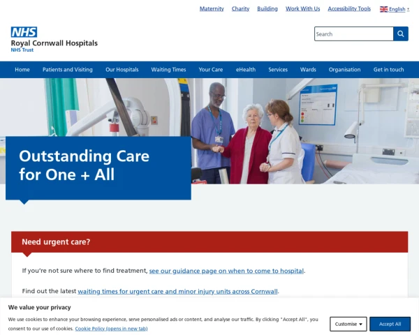 screenshot of Royal Cornwall Hospitals NHS Trust website