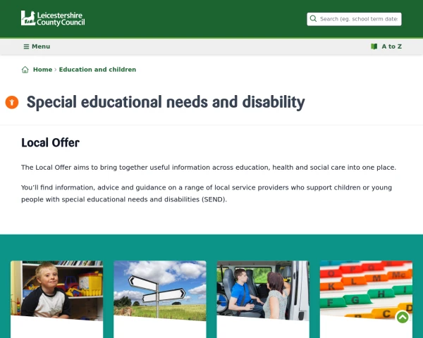 screenshot of Leicestershire Local Offer website