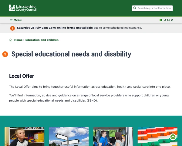 screenshot of Leicestershire Local Offer website