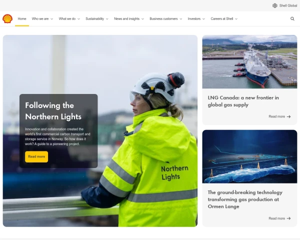 screenshot of Royal Dutch Shell website
