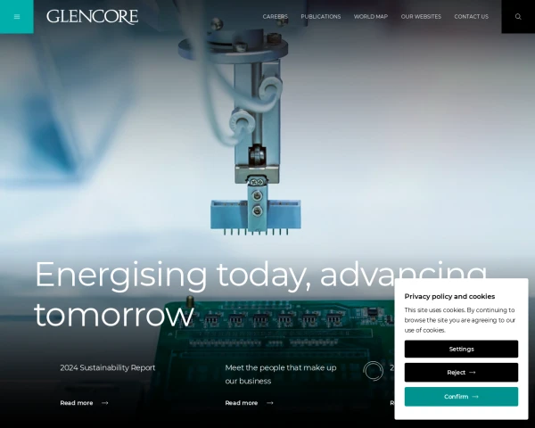 screenshot of Glencore website