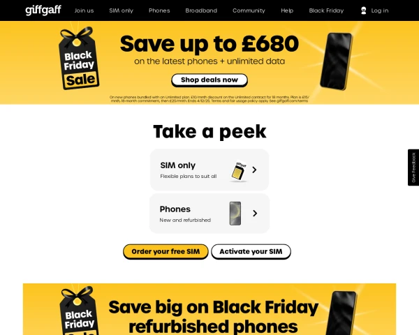 screenshot of giffgaff website