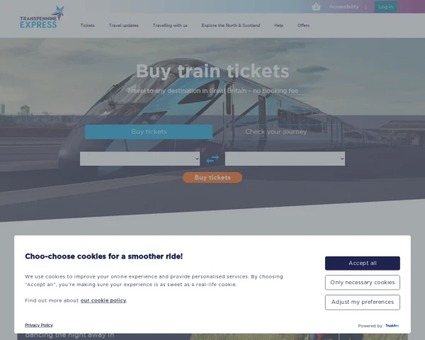 screenshot of TransPennine Express website