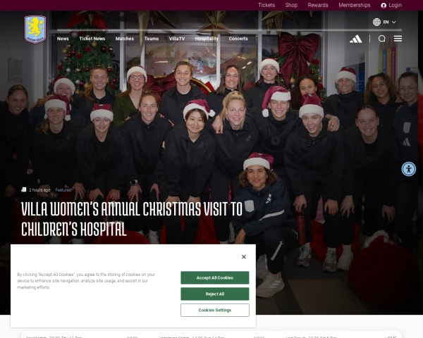 screenshot of Aston Villa FC website