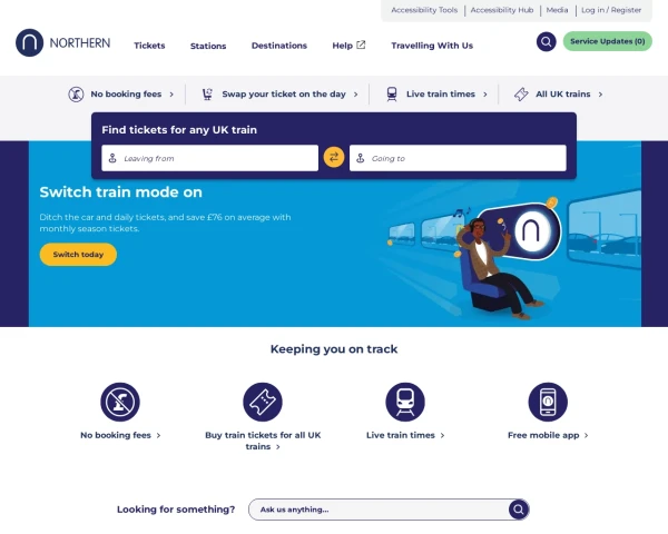 screenshot of Northern website