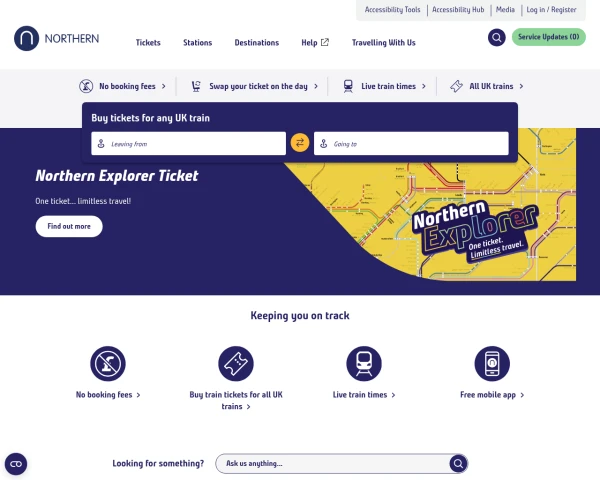 screenshot of Northern Railway website