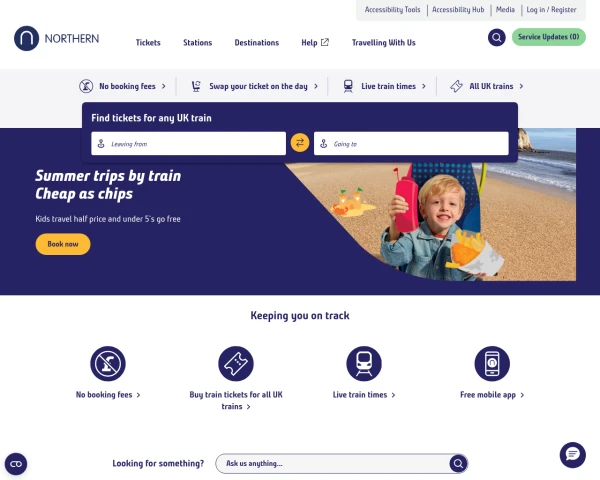 screenshot of Northern Railway website