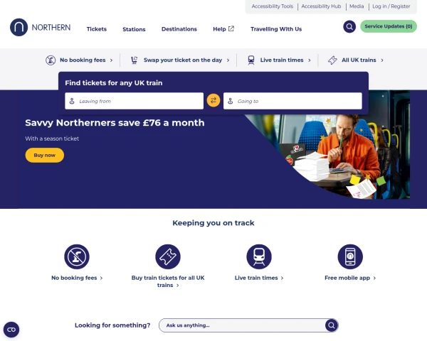 screenshot of Northern website