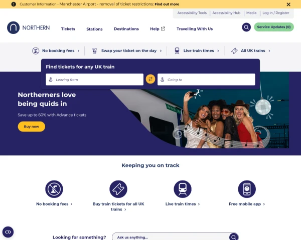 screenshot of Northern website