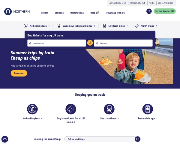 screenshot of Northern Railway website