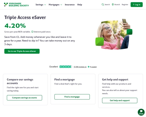 screenshot of Yorkshire Building Society website