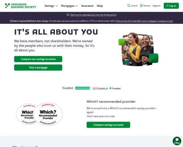 screenshot of Yorkshire Building Society website