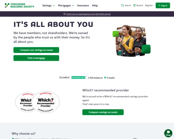 screenshot of Yorkshire Building Society website