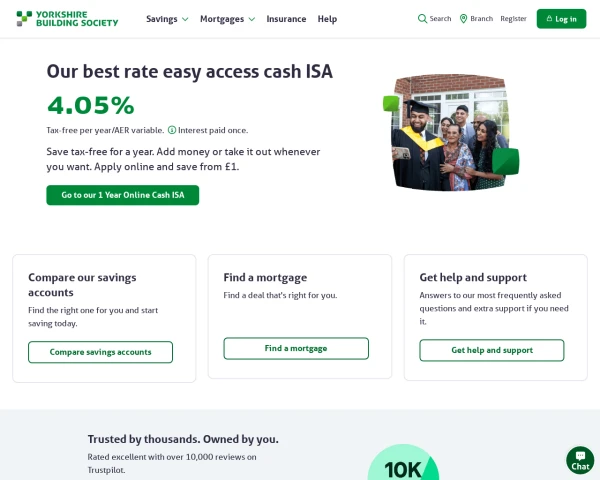 screenshot of Yorkshire Building Society website