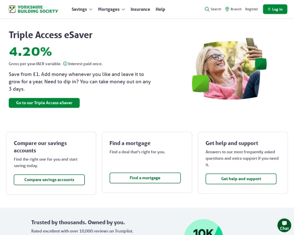 screenshot of Yorkshire Building Society website
