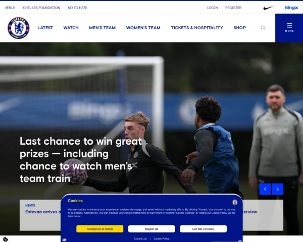 screenshot of Chelsea FC website