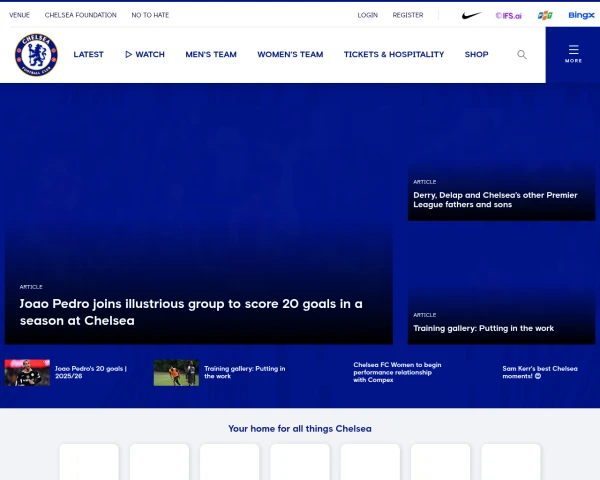 screenshot of Chelsea FC website