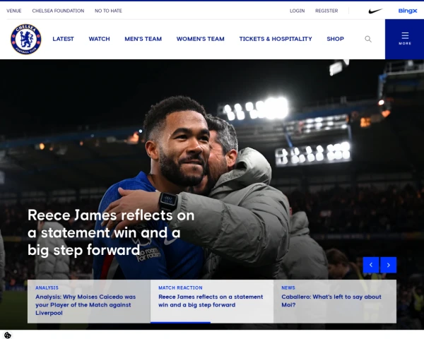 screenshot of Chelsea FC website