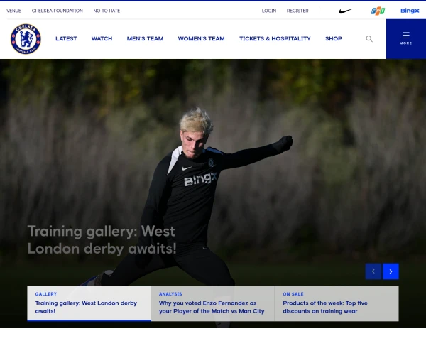 screenshot of Chelsea FC website