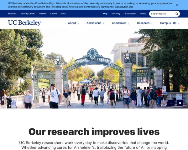 screenshot of Berkeley University of California website