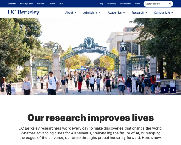 screenshot of Berkeley University of California website