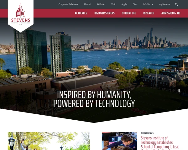 screenshot of Stevens Institute of Technology website