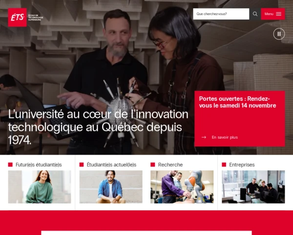 screenshot of École de technologie supérieure website