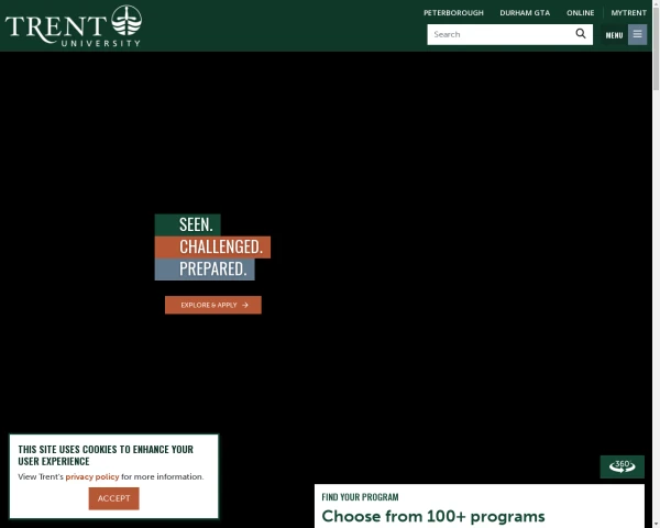 screenshot of Trent University website
