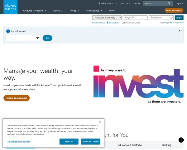 screenshot of Charles Schwab Corporation website