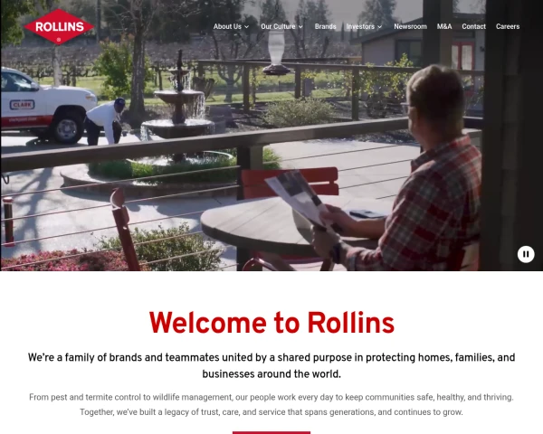 screenshot of Rollins Inc. website