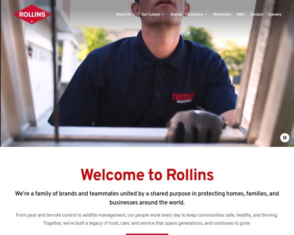 screenshot of Rollins Inc. website
