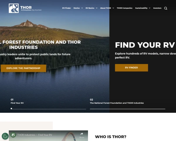 screenshot of Thor Industries website