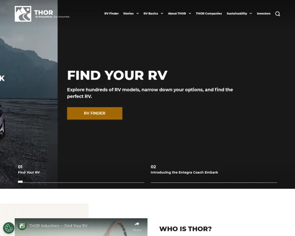 screenshot of Thor Industries website
