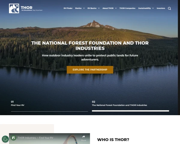screenshot of Thor Industries website