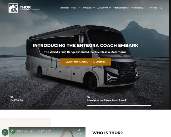 screenshot of Thor Industries website