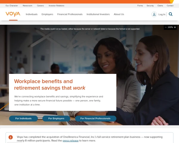 screenshot of Voya Financial website