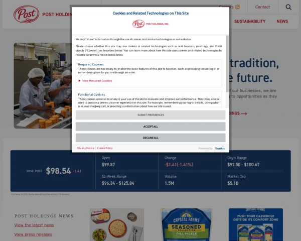 screenshot of Post Holdings website