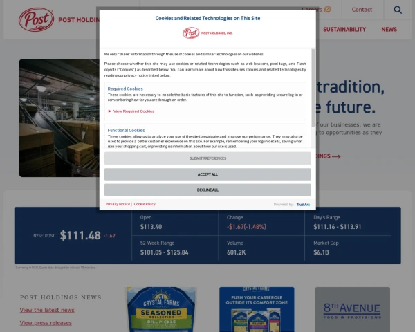 screenshot of Post Holdings website