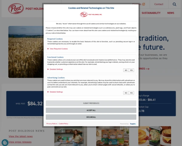 screenshot of Post Holdings website