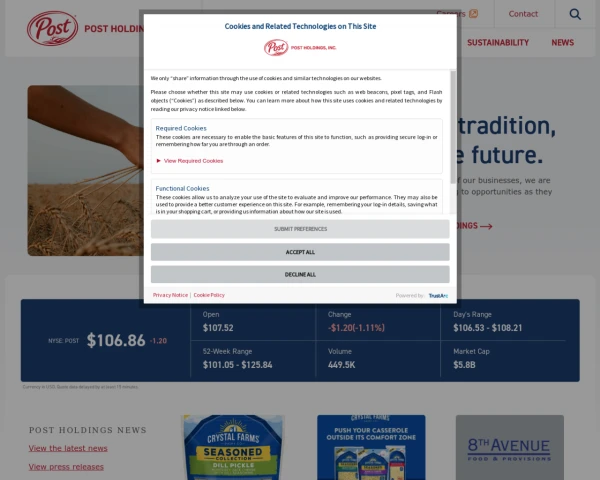 screenshot of Post Holdings website
